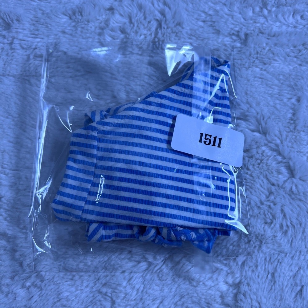 Aerie Blue White Striped Seersucker Ruffle Bikini Bottom XS 075-1753-2909 - Picture 11 of 11
